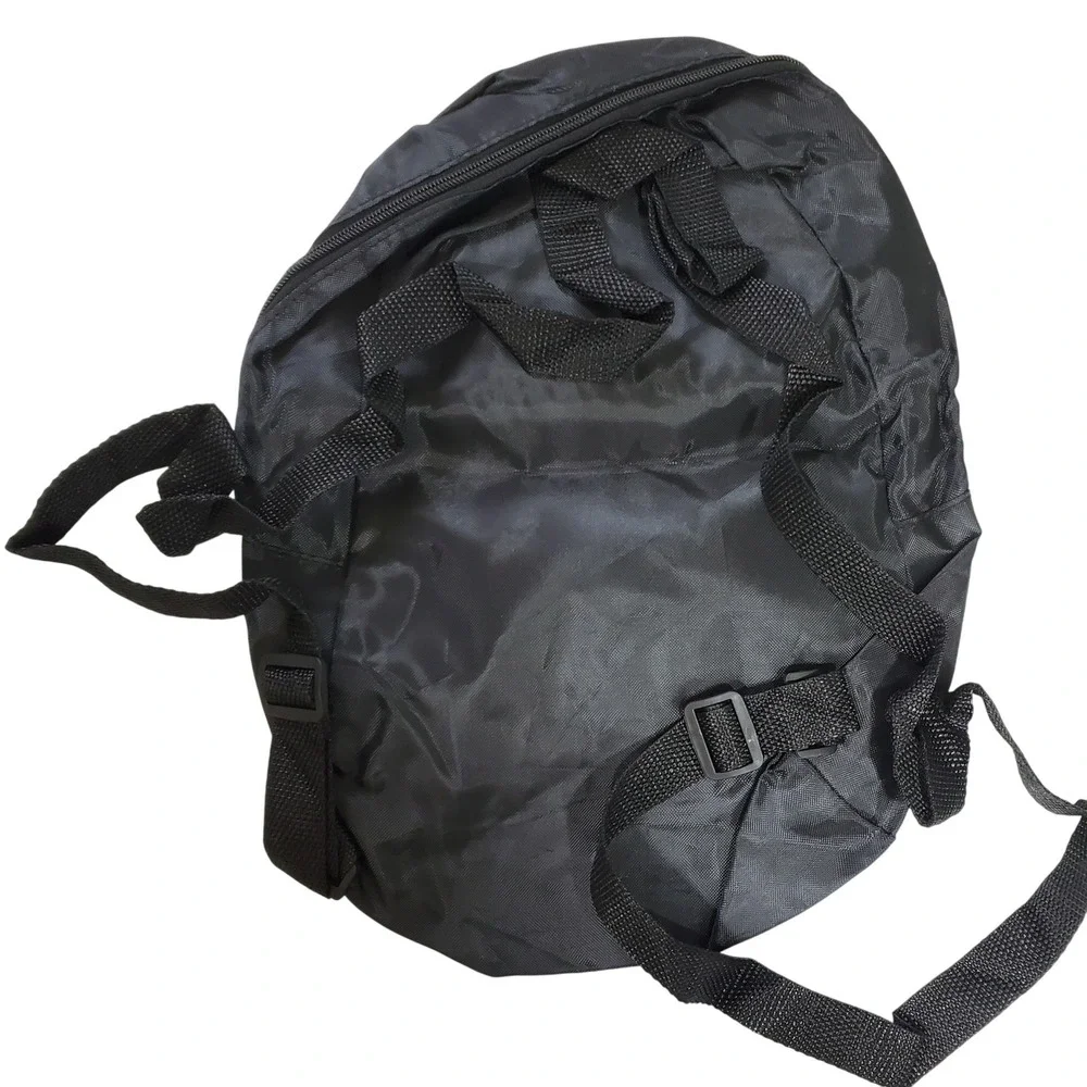Black Nylon Backpack with Colorful Polka Dot Elephant Patch and Heart Balloon